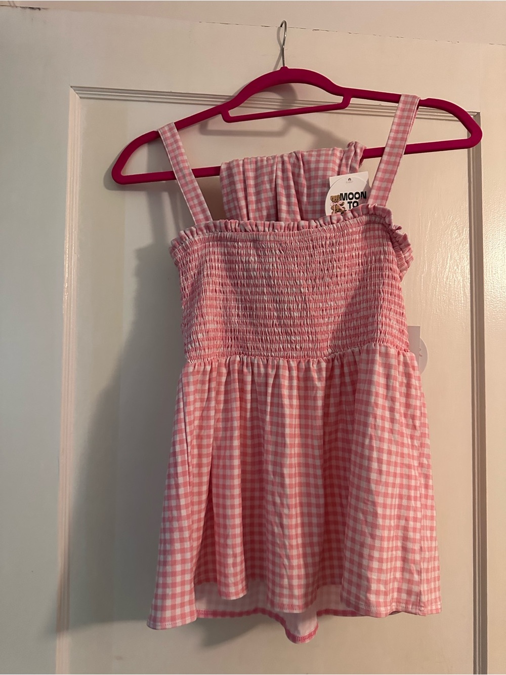 Pink Gingham Smocked Pajama Top and Shorts